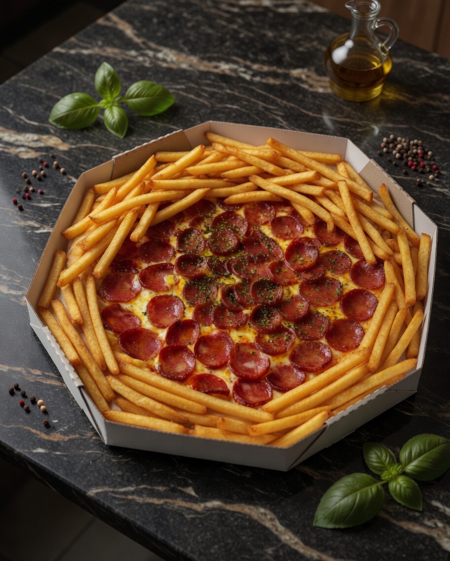 Pizza G+Papas fritas na Caixa