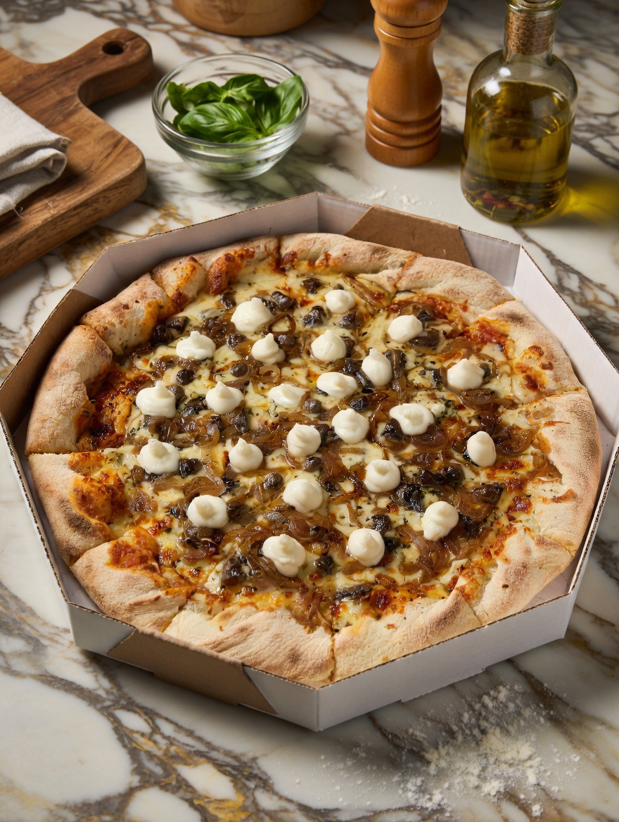 Coração com Cebola Flambada e Gotas de Cream Cheese